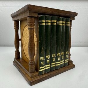Vtg Wooden Faux Book Coasters Dark Academia Library Decor Cottagecore